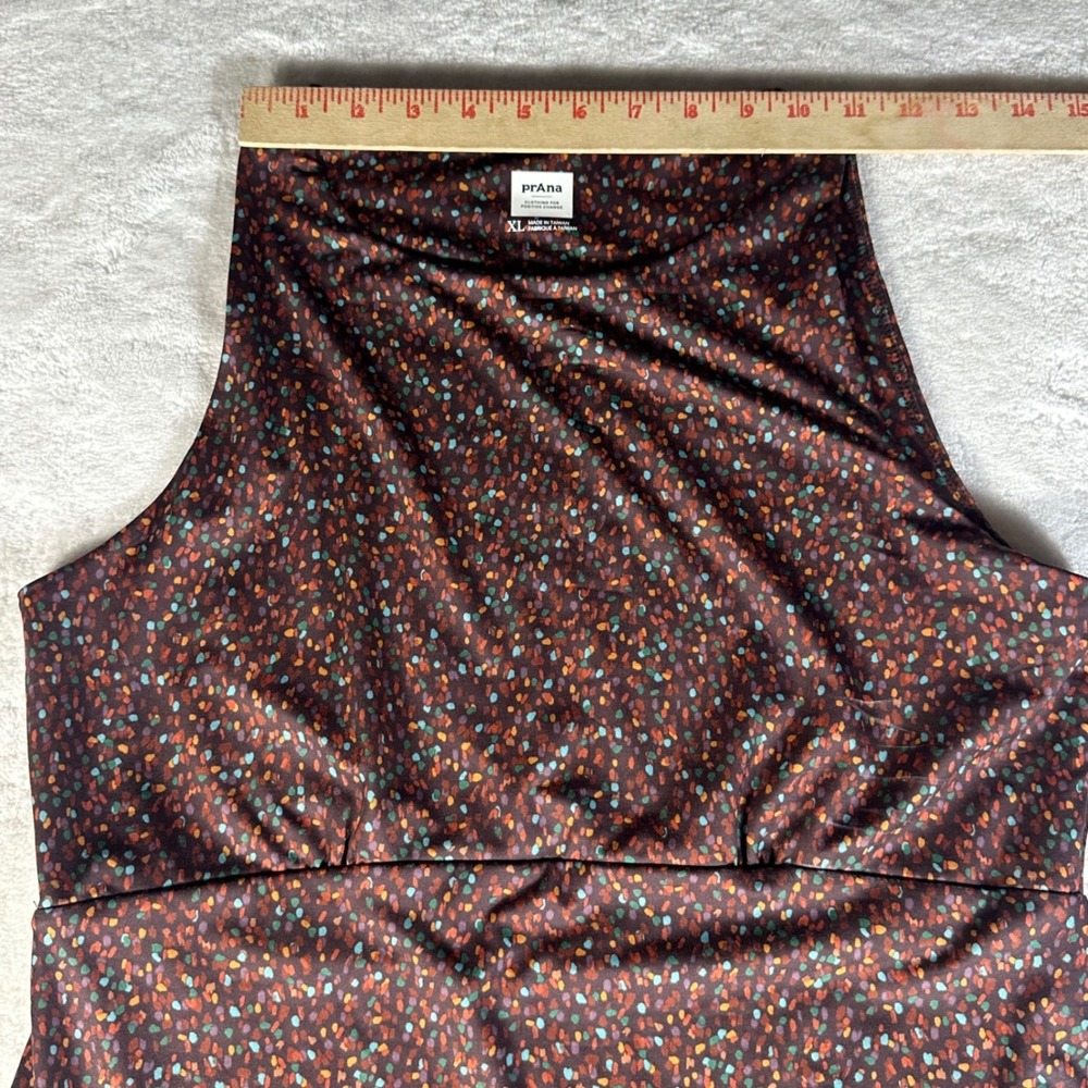 prAna Emerald Lake Dress Women XL Brown Multi-Color Abstract Dot Sleeveless - Picture 4 of 9